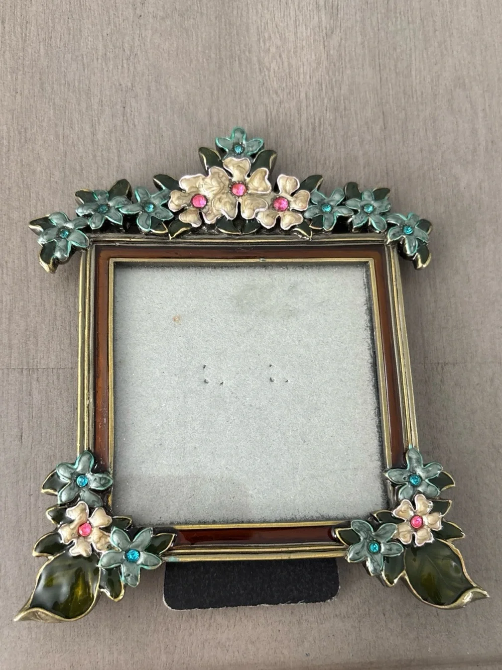 PAIR Of Beautiful Enameled Floral Rhinestone, Jeweled Metal Photo Frames